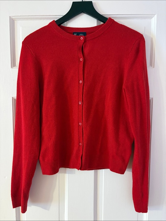 GAP Tops - GAP Red Women's Button-Front Crewneck Cardigan Sweater